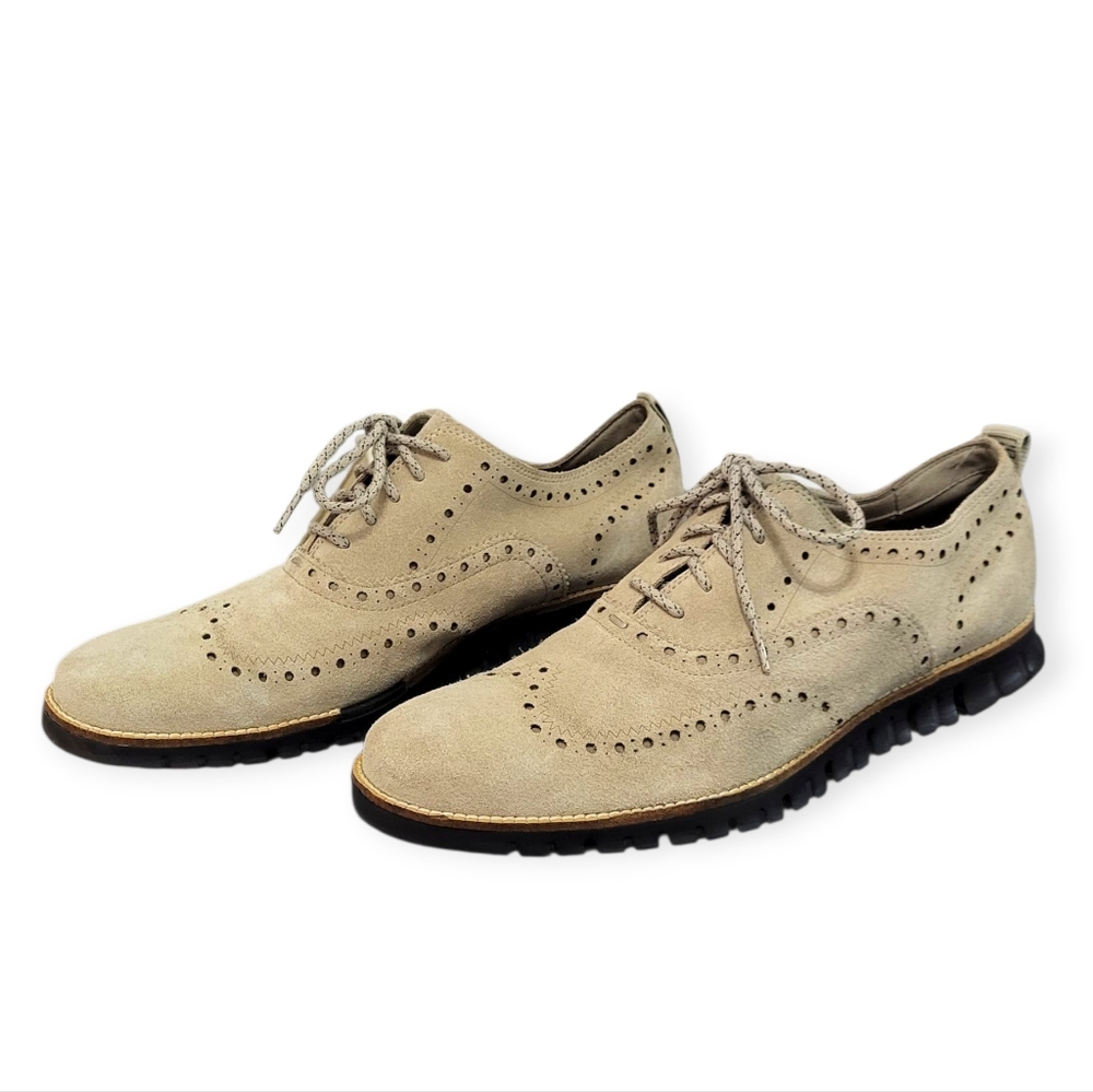 COLE HAAN ZEROGRAND Wingtip Oxford Suede Beige Tan 10.5